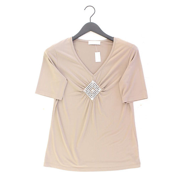 Second Hand - Shirt mit V-Ausschnitt Kurzarm braun aus Polyester Damen Gr. M