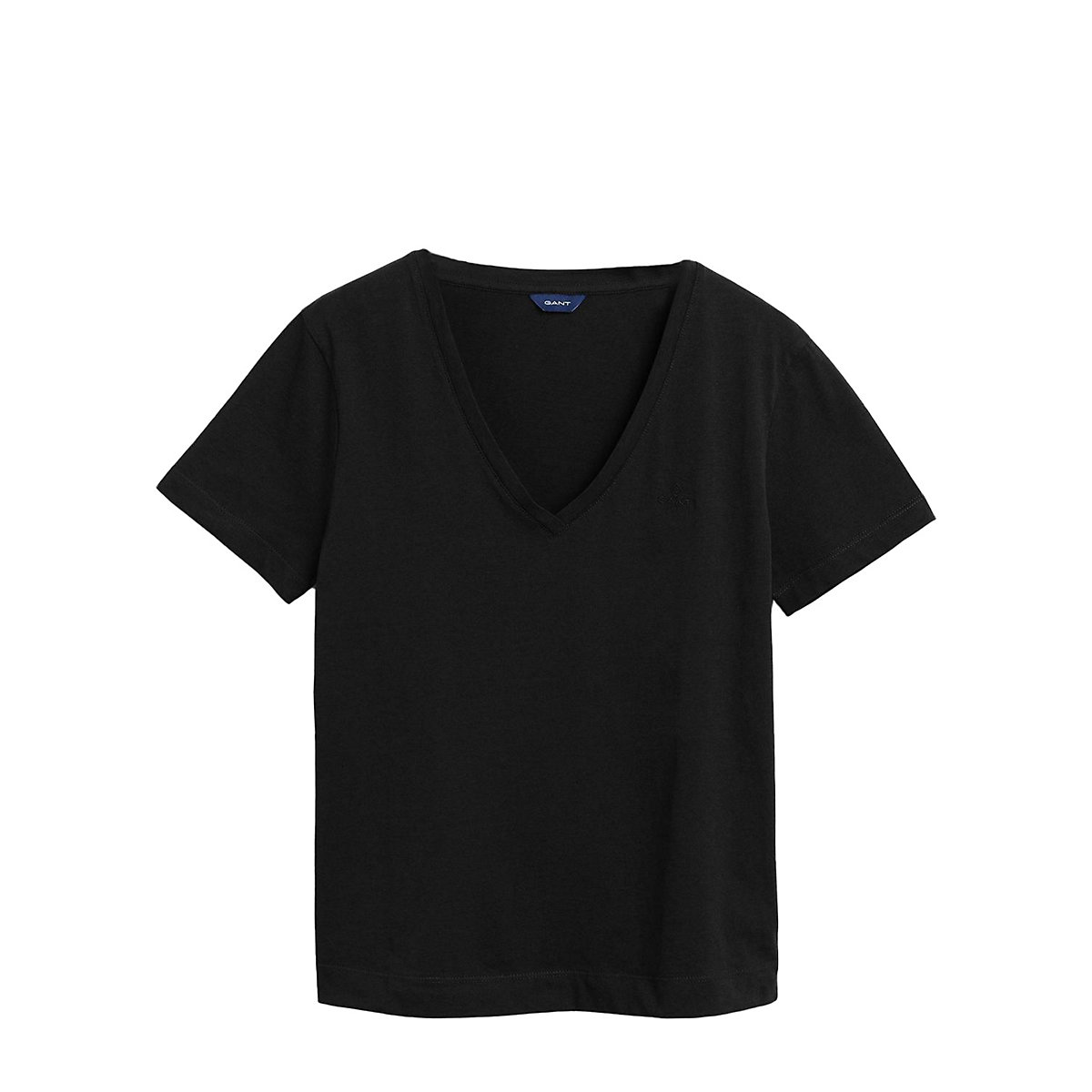 GANT Damen T-Shirt Original V-Neck SS T-Shirt Baumwolle kurzarm T-Shirts schwarz