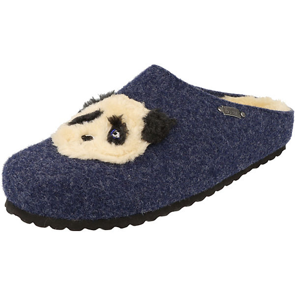 Damen Schuhe 522-469 Clogs Pantolette Hausschuhe Panda gefüttert Blau Hausschuhe