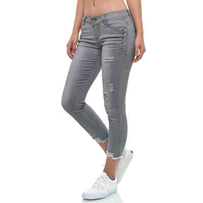 Skinny Denim Jeans Hosen mit Glitzer und cropped Design