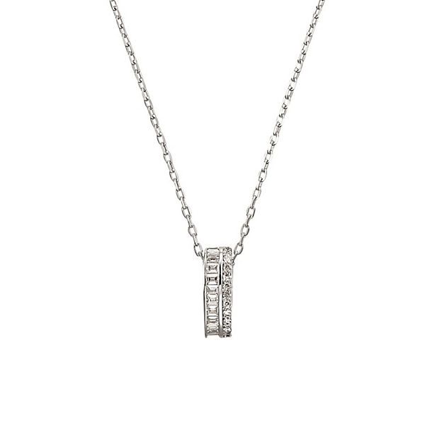 Kette mit Anhänger für Damen, Sterling Silber 925 rhodiniert, Zirkonia (synth.) Halsketten