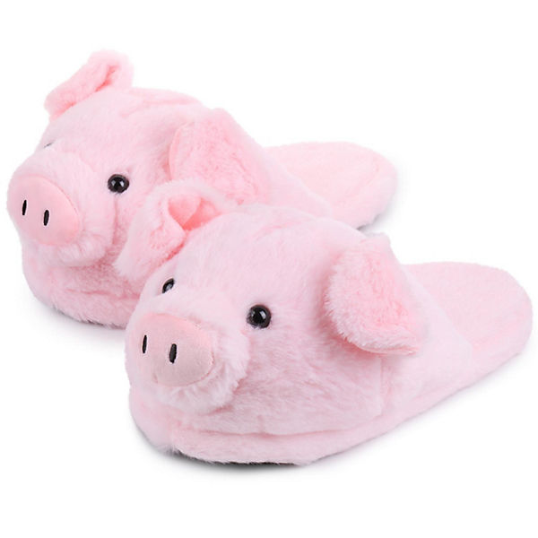 Schuhe Geschlossene Hausschuhe Katara Tierhausschuhe Plüsch Slipper (Schwein Lama Bär Hase) in Einheitsgrößen Hausschuhe rosa