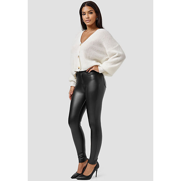 Bekleidung Stoffhosen NEWPLAY Leder Optik Stretch Hose Beschichtet Coated Pants Gefüttert schwarz Bekleidung Stoffhosen NEWPLAY Leder Optik Stretch Hose Beschichtet Coated Pants Gefüttert schwarz