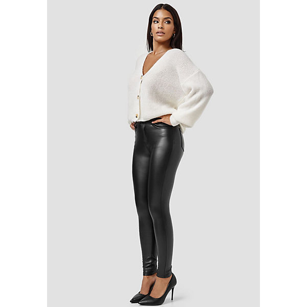 Bekleidung Stoffhosen NEWPLAY Leder Optik Stretch Hose Beschichtet Coated Pants Gefüttert schwarz Bekleidung Stoffhosen NEWPLAY Leder Optik Stretch Hose Beschichtet Coated Pants Gefüttert schwarz