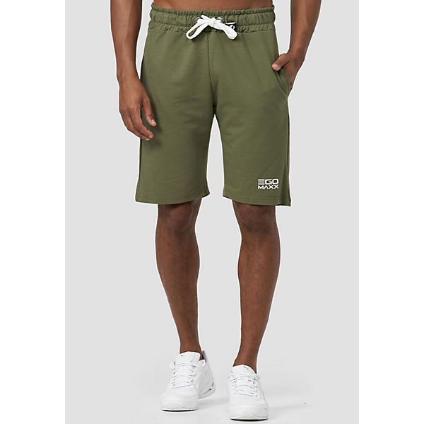 Bekleidung Shorts EGOMAXX Sweat Shorts Kurze Baggy Sport Hose mit Tunnelzug Logo olive