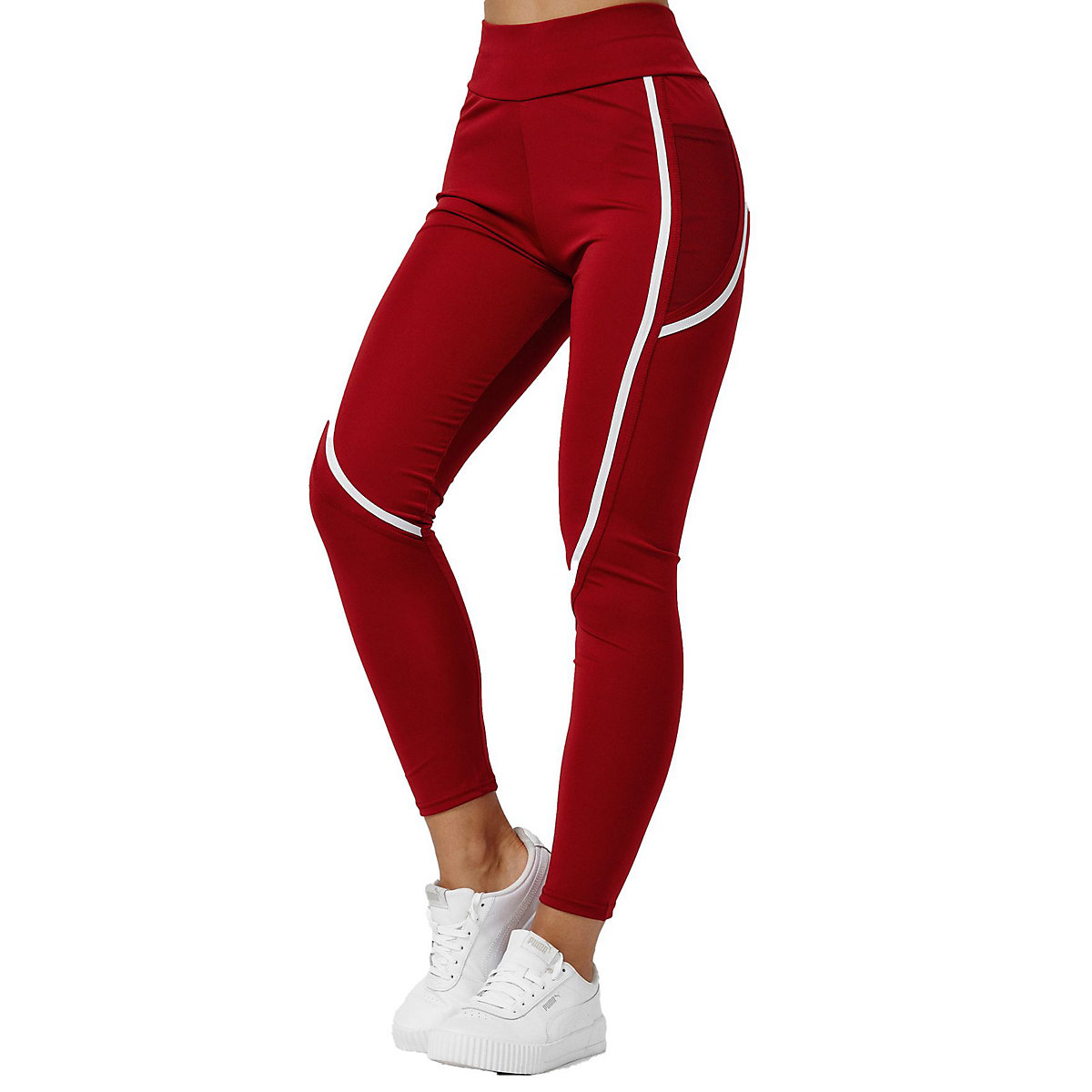Holala Stretch Leggings mit Tasche Fitness Hose Streifen rot