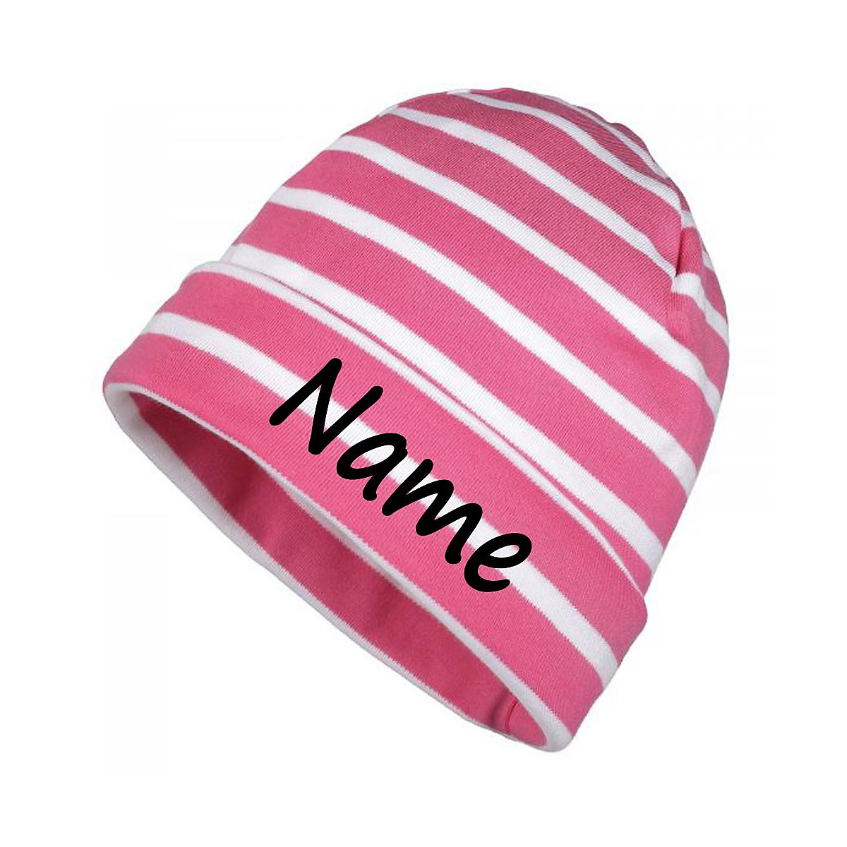 elefantasie Mütze gestreift personalisiert mit Namen pink/weiß