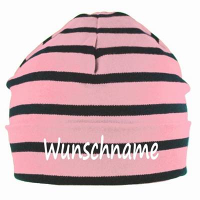 elefantasie Mütze gestreift personalisiert mit Namen rosa/blau