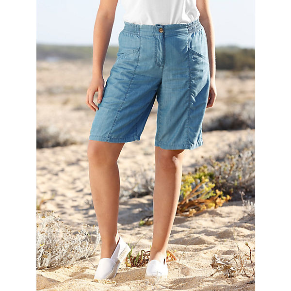 Bekleidung Stoffhosen BASICALLY YOU Bermuda aus Tencel blau Bekleidung Stoffhosen BASICALLY YOU Bermuda aus Tencel blau
