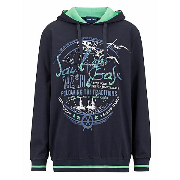 Bekleidung Sweatshirts John F. Gee Kapuzensweatshirt aus reiner Baumwolle blau Bekleidung Sweatshirts John F. Gee Kapuzensweatshirt aus reiner Baumwolle blau