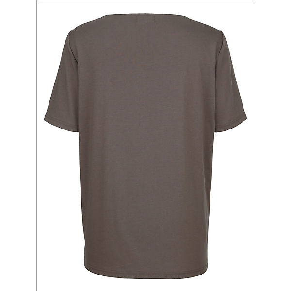 Bekleidung T-Shirts m. collection Shirt mit dekorativem Ausschnitt taupe
