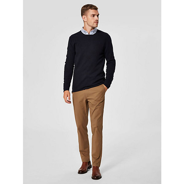 Bekleidung Pullover SELECTED HOMME Einfarbiger Strickpullover Rundhals Long Sleeve Shirt SLHROCKY blau Bekleidung Pullover SELECTED HOMME Einfarbiger Strickpullover Rundhals Long Sleeve Shirt SLHROCKY blau
