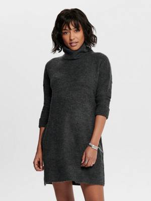ONLY Strickkleid mit langen Ärmeln ONLJANA Dress Pullover dunkelgrau