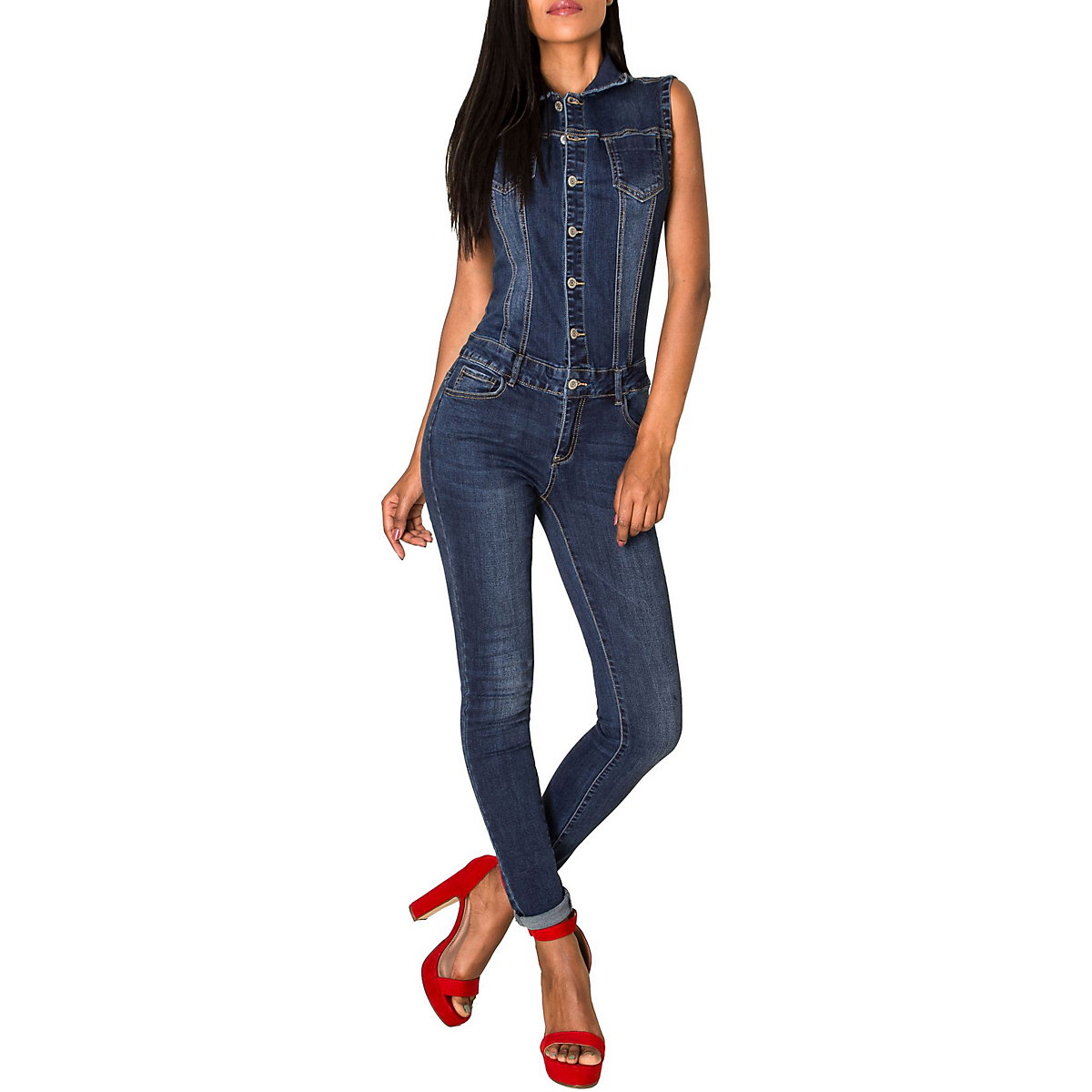 Nina Carter® Jeans Overall Jumpsuit Hosenanzug Einteiler dunkelblau