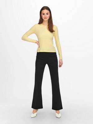 Jacqueline de Yong Dünnes Langarm Shirt Rundhals Longsleeve Pullover Gestreift Gerippt gelb SE11772