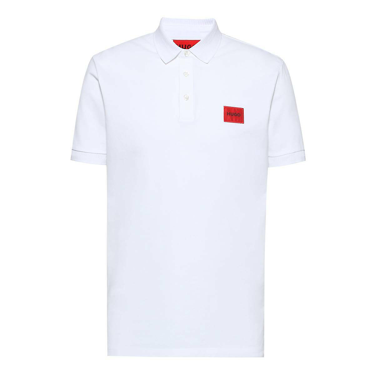 HUGO Herren Polo-Shirt Dereso222 Pique 1/2-Arm Knopfleiste Logo Baumwolle Poloshirts weiß