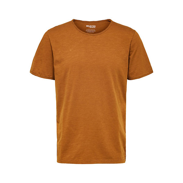 Bekleidung T-Shirts SELECTED HOMME Einfarbiges Rundhals T-Shirt Kurzarm Flammgarn Shirt SLHMORGAN braun