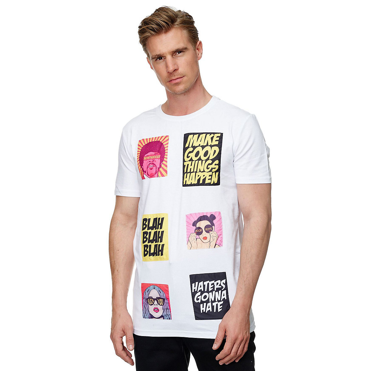 UNI PLAY Rundhals T-Shirt Modern Comic Pop Art Meme Fan Shirt weiß