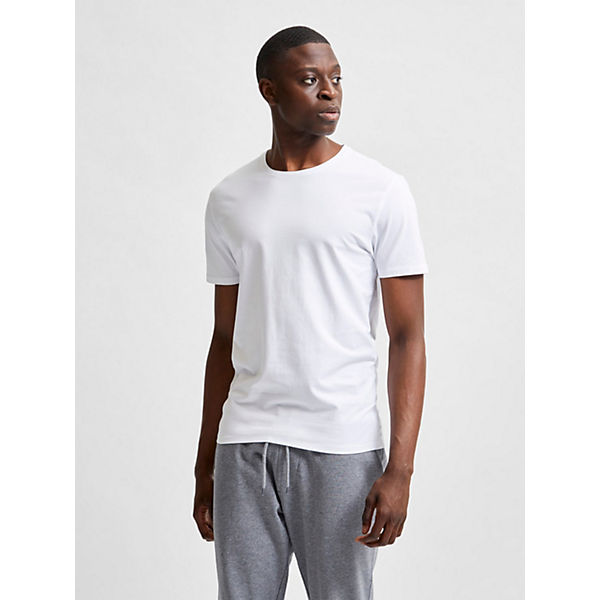 Bekleidung T-Shirts SELECTED HOMME Einfarbiges T-Shirt Rundhals Basic Shirt SLHNEWPIMA weiß Bekleidung T-Shirts SELECTED HOMME Einfarbiges T-Shirt Rundhals Basic Shirt SLHNEWPIMA weiß