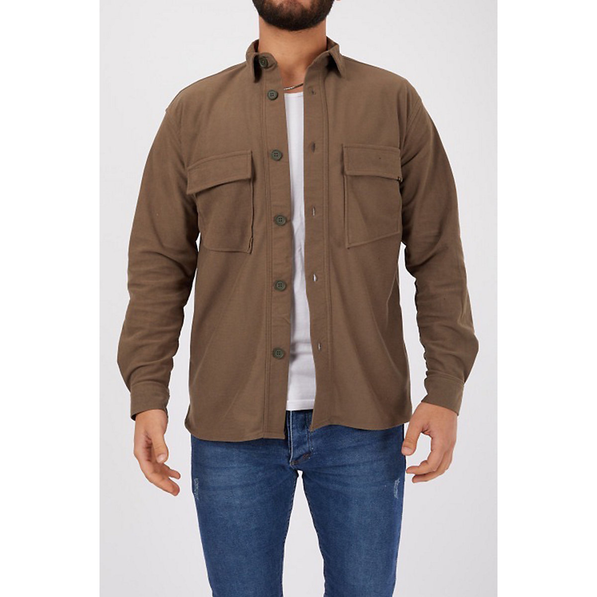 ARIZONAS Flanell Hemd Shacket Einfarbiges Langarm Freizeithemd braun ARIZONAS Flanell Hemd Shacket Einfarbiges Langarm Freizeithemd braun