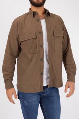 ARIZONAS Flanell Hemd Shacket Einfarbiges Langarm Freizeithemd braun