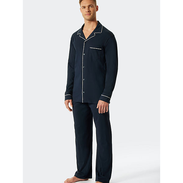 Bekleidung Pyjamas SCHIESSER Pyjama Fine Interlock Schlafanzüge dunkelblau