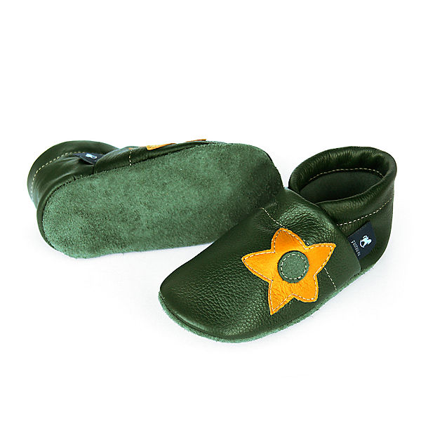 Schuhe  Pantau® Krabbelschuhe / Lederpuschen / Hausschuhe mit Blume Krabbelschuhe grün/gelb