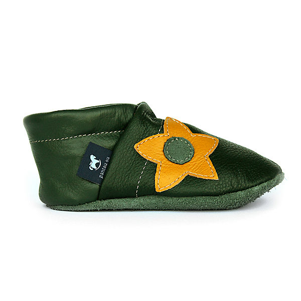 Schuhe  Pantau® Krabbelschuhe / Lederpuschen / Hausschuhe mit Blume Krabbelschuhe grün/gelb