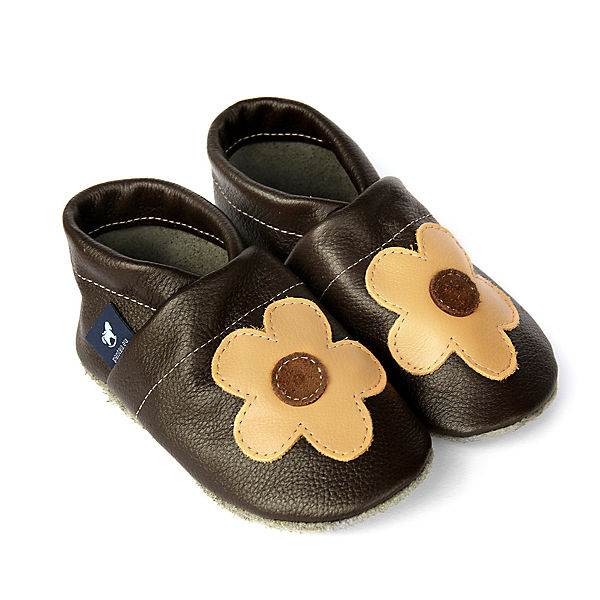 Schuhe  Pantau® Krabbelschuhe / Lederpuschen / Hausschuhe mit Blume Krabbelschuhe dunkelbraun