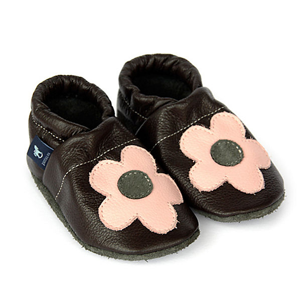 Schuhe Geschlossene Hausschuhe Pantau® Lederpuschen / Hausschuhe / Slipper mit Blume Hausschuhe dunkelbraun Schuhe Geschlossene Hausschuhe Pantau® Lederpuschen / Hausschuhe / Slipper mit Blume Hausschuhe dunkelbraun