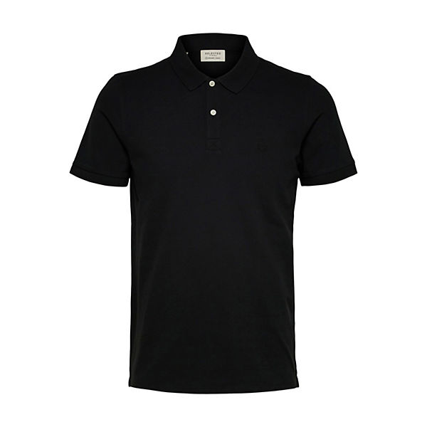 Bekleidung Poloshirts SELECTED HOMME Regular Fit Polo Shirt Basic Kurzarm Hemd SLHARO EMBROIDERY schwarz