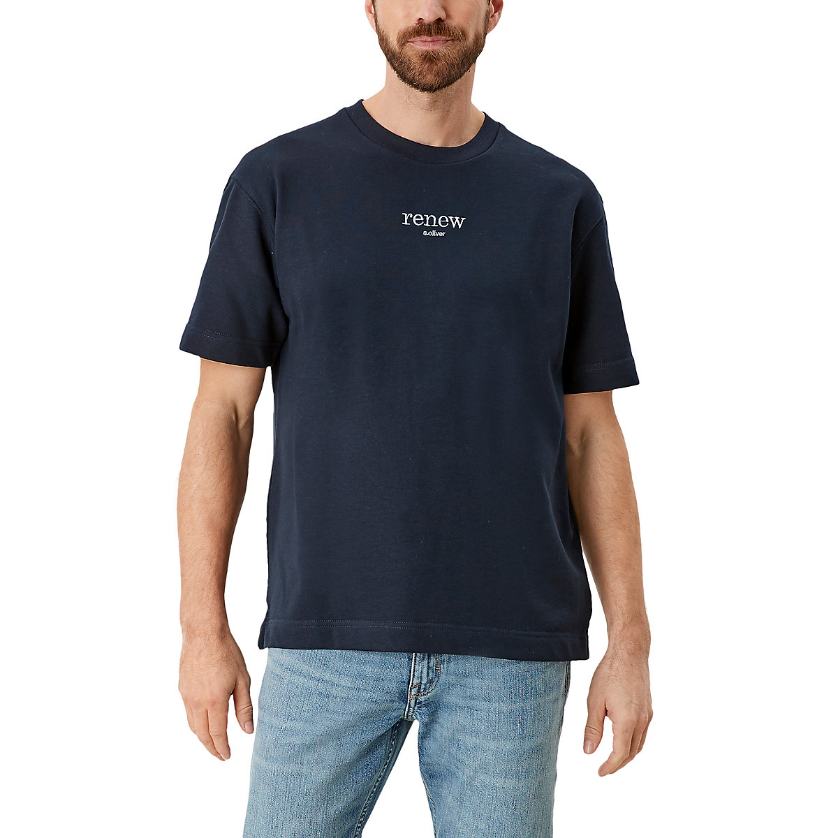 s.Oliver T-Shirt mit Schrift-Strickerei T-Shirts blau