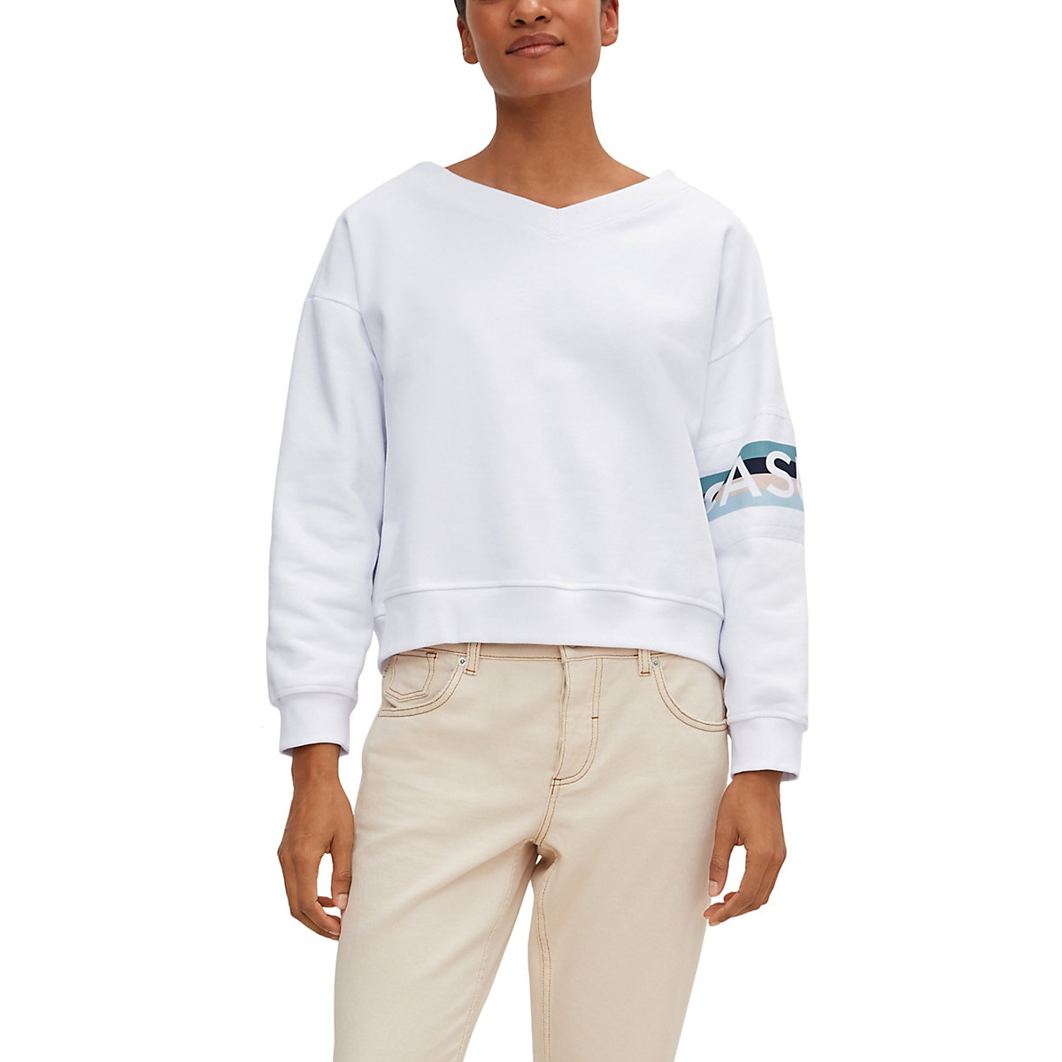 comma casual identity Sweater mit Logo-Einsatz Sweatshirts weiß