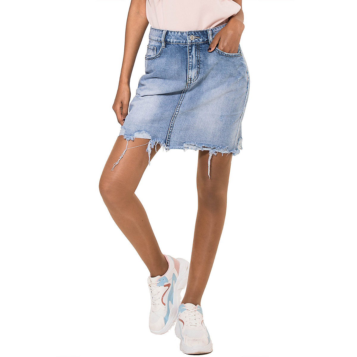Simply Chic Fransen Jeans Rock Midi Skirt D2354 blau