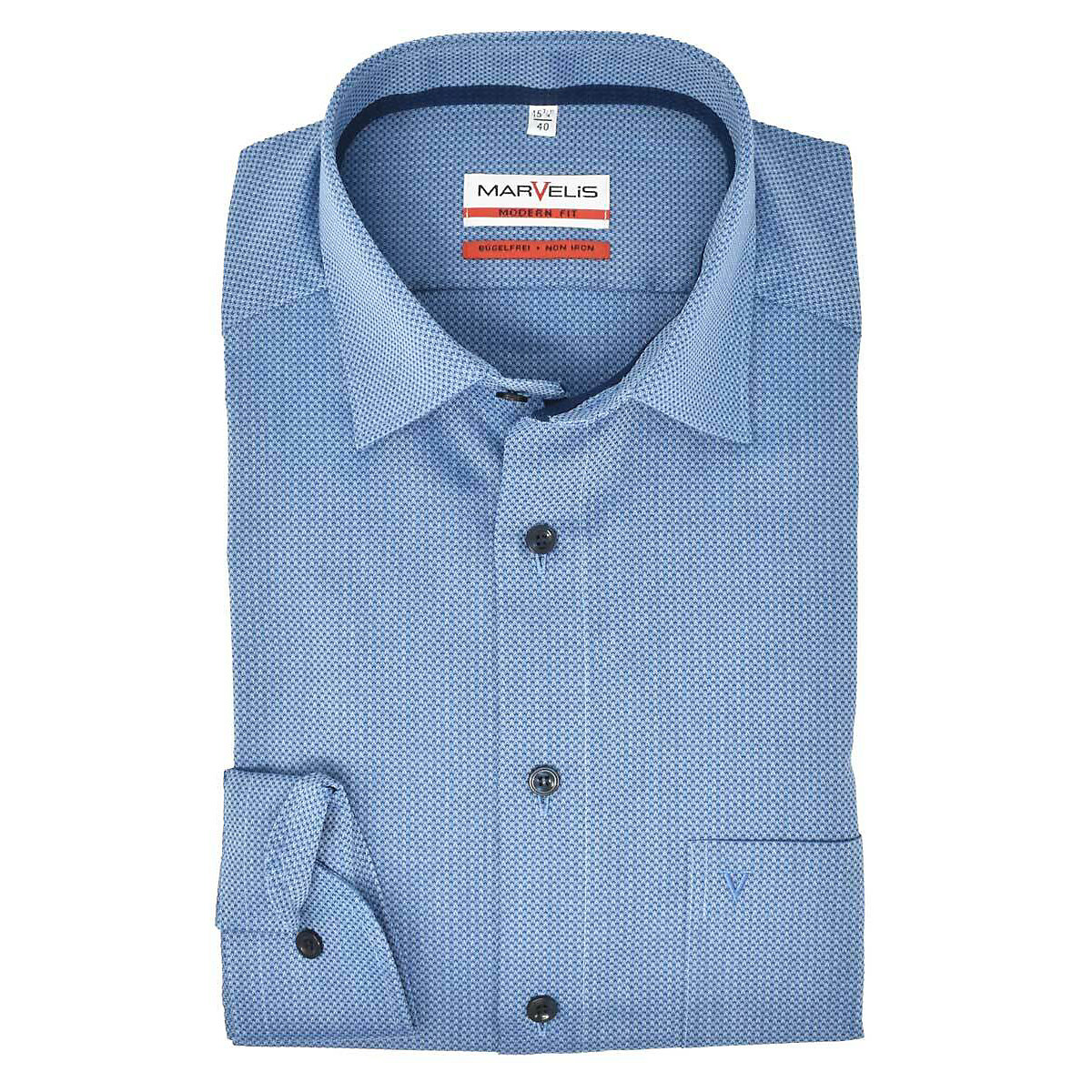 MARVELiS Modern Fit Businesshemd Langarmhemden blau