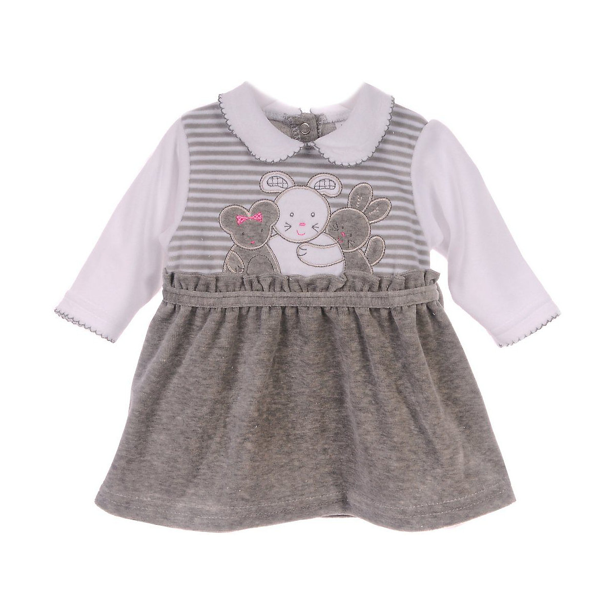 La Bortini Baby Kleidchen Babykleid mit Druckknöpfen Kleider für Mädchen grau