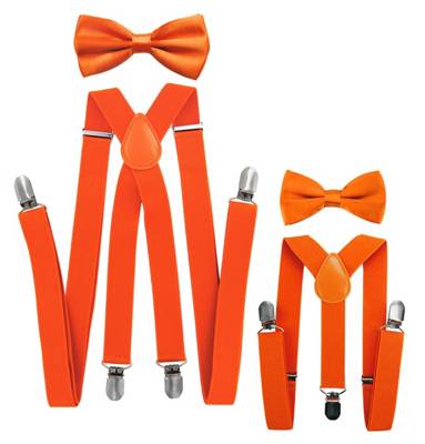 axy Vater und Sohn Hosenträger mit Fliege Set für Herren und Kinder Hosenträger für Jungen orange
