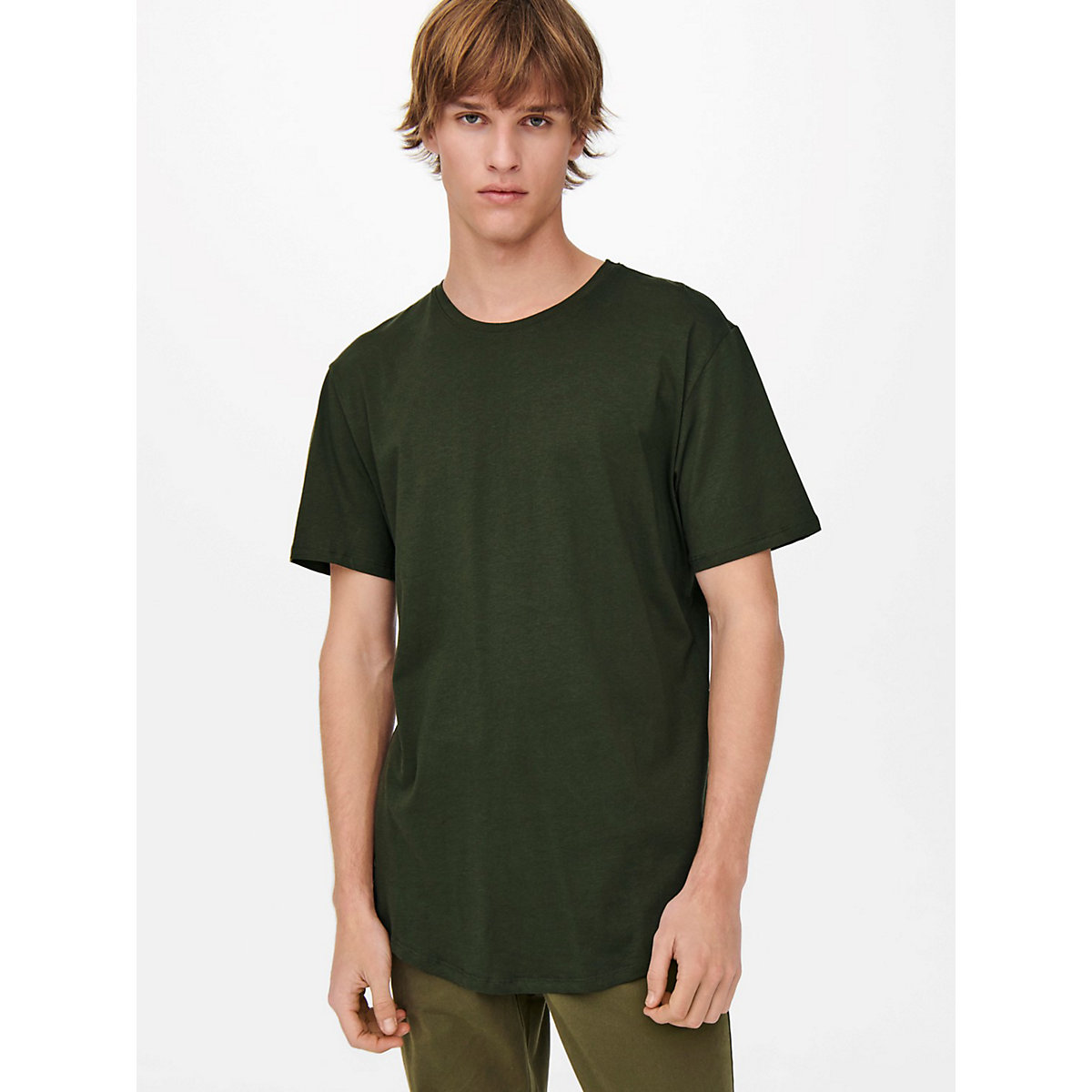 ONLY & SONS Langes Rundhals T-Shirt Kurzarm Shirt ONSMATT Stretch Basic khaki