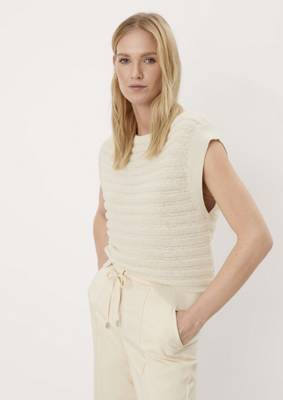 s.Oliver BLACK LABEL Kurzarmpullover mit Glitzergarn Pullunder creme