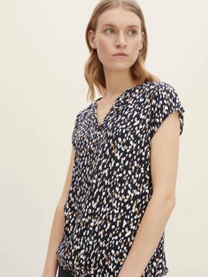 TOM TAILOR Blusen & Shirts Gemusterte Bluse Langarmblusen blau