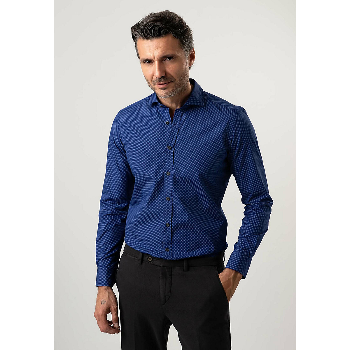 Black Label Shirt Businesshemd PRINT Langarmhemden blau