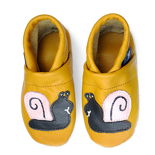 Schuhe Geschlossene Hausschuhe Pantau® Lederpuschen / Hausschuhe / Slipper mit Schnecke Hausschuhe gelb