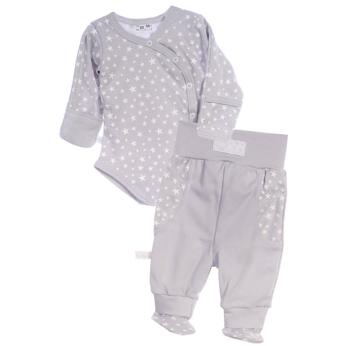 La Bortini Body und Hose 2Tlg. Baby Anzug mit Kratzschutz Wickelbodys für Jungen grau
