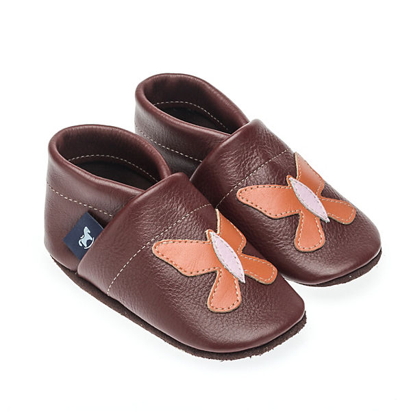 Schuhe Geschlossene Hausschuhe Pantau® Lederpuschen / Hausschuhe / Slipper mit Schmetterling Hausschuhe braun/orange