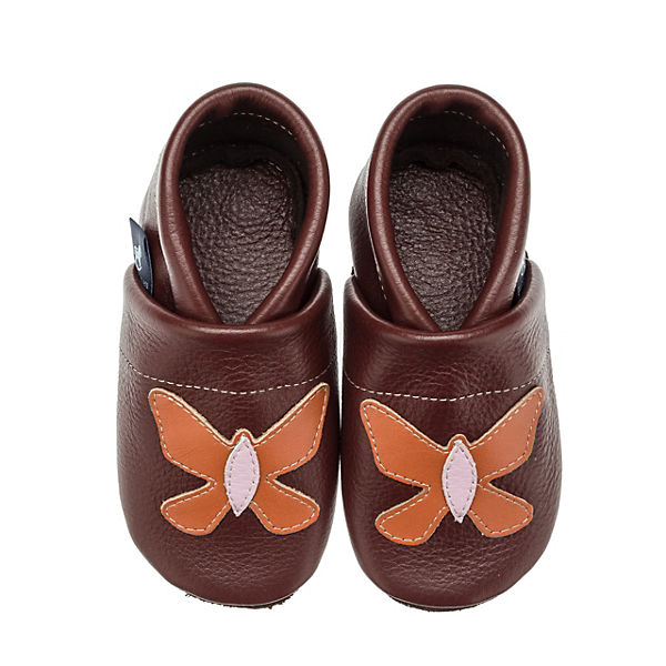 Schuhe Geschlossene Hausschuhe Pantau® Lederpuschen / Hausschuhe / Slipper mit Schmetterling Hausschuhe braun/orange