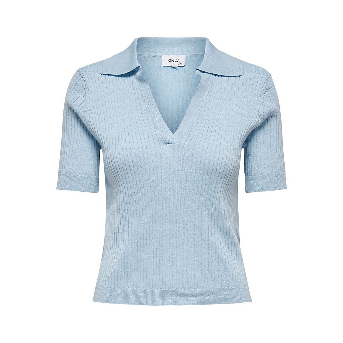 ONLY Geripptes Poloshirt Einfarbiges Kurzarm T-Shirt V-Ausschnitt ONLNIMONE blau