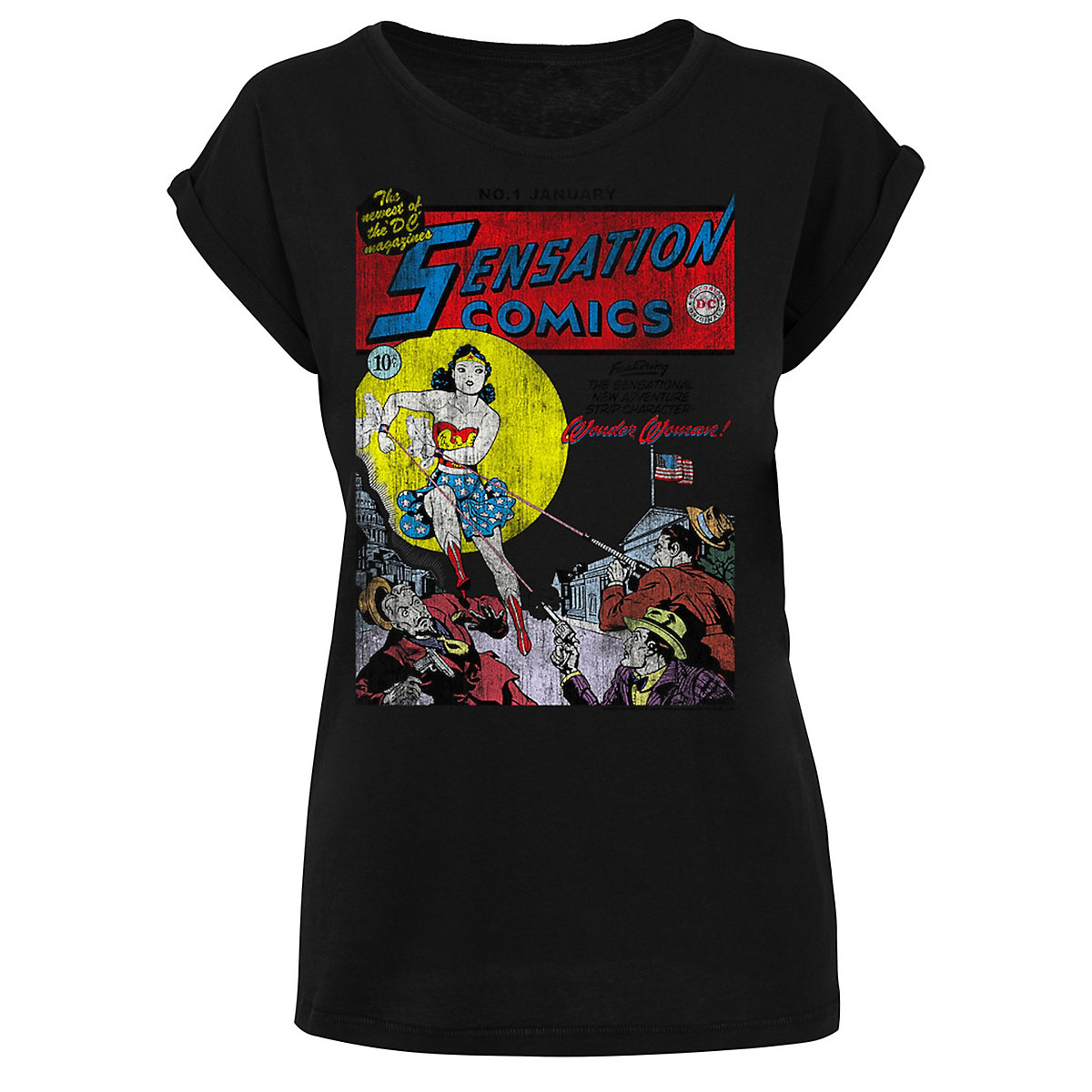 F4NT4STIC Extended Shoulder T-Shirt DC Comics Wonder Woman Sensation Comics Issue 1 Cover T-Shirts schwarz