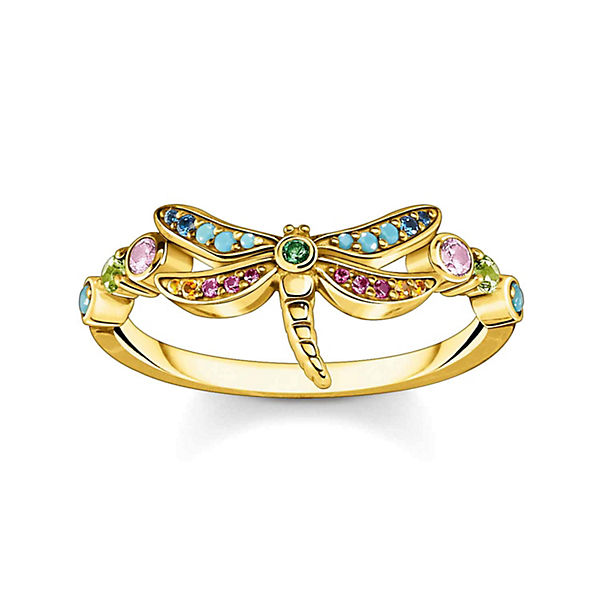 Accessoires Ringe Thomas Sabo Damen-Ring Libelle mit Bunten Steinen Goldfarben Ringe mehrfarbig