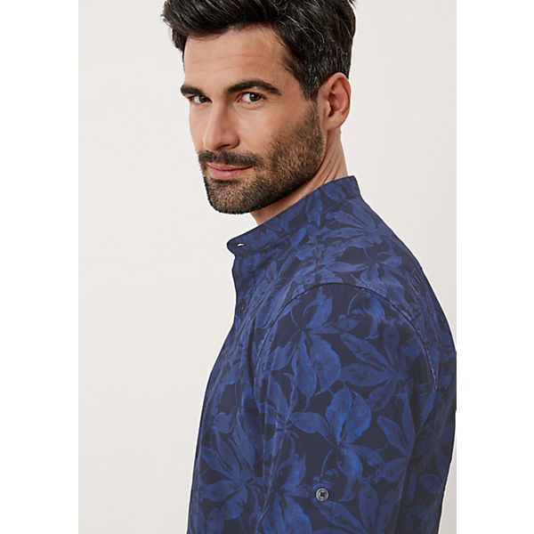 Bekleidung Langarmhemden s.Oliver Hemd mit Blätterprint Langarmhemden blau