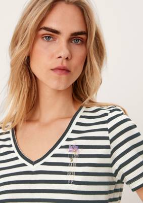 s.Oliver Streifenshirt mit V-Ausschnitt T-Shirts creme FG8524